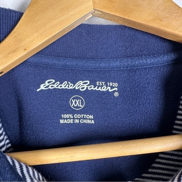 Eddie Bauer Short Sleeve Classic Polo in Navy Stripe XXL - Picture 9 of 10